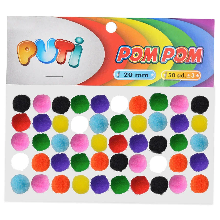 Pon Pon Peluş 20 mm Karışık Renk 50'li Paket  Küçük Boy